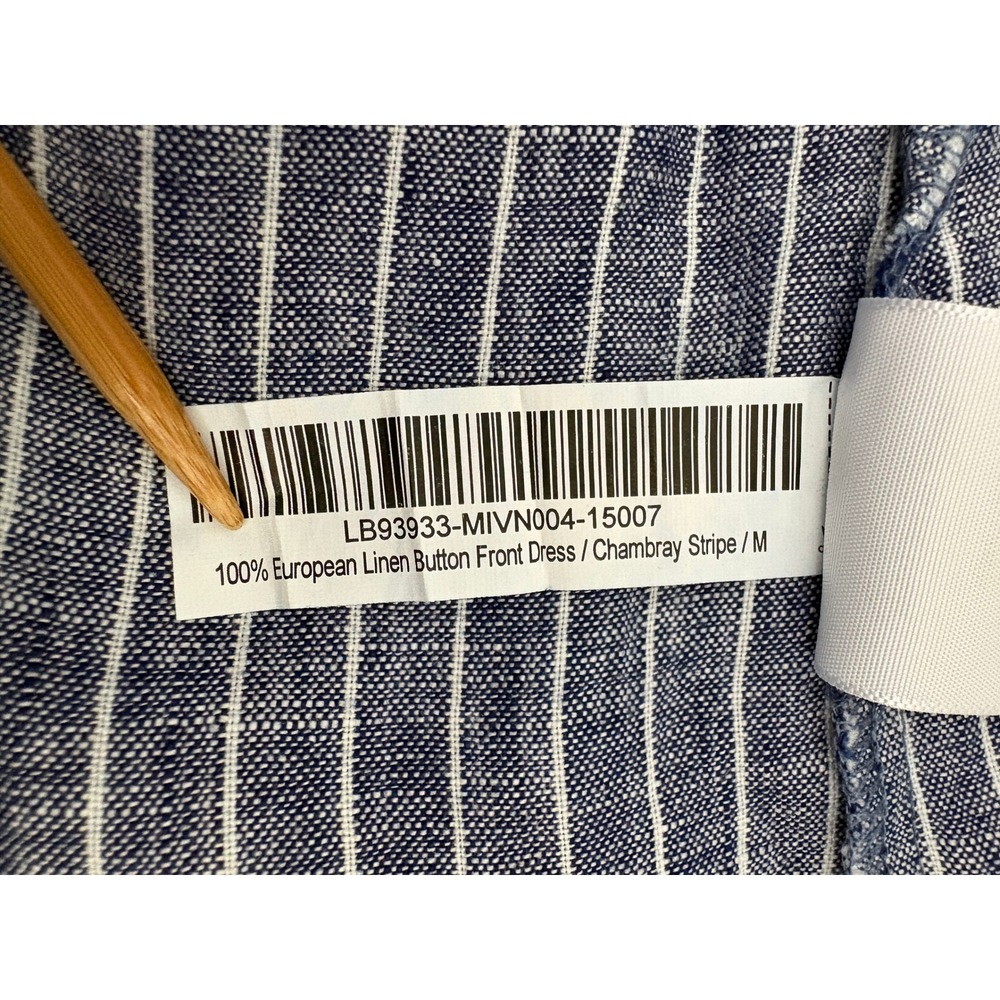 Quince 100% European Linen Button Front Dress Size M Chambray Stripe Midi Pocket - Picture 10 of 10